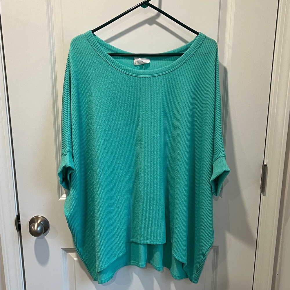 ANDREE BY UNIT Aqua Short Sleeve Ribbed Top